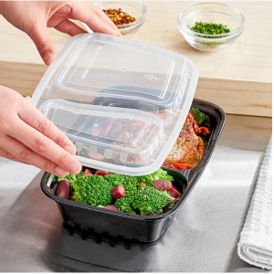 30 oz Black 2-Compartment Rectangular Microwavable Heavy Weight Container with Lid – 150Case 2 30 oz Black 2-Compartment Rectangular Microwavable Heavy Weight Container with Lid - 150Case 2