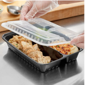 36 oz. Black 3-Compartment Rectangular Microwavable Heavy Weight Container with Lid – 150Case 2 36 oz. Black 3-Compartment Rectangular Microwavable Heavy Weight Container with Lid - 150Case 2