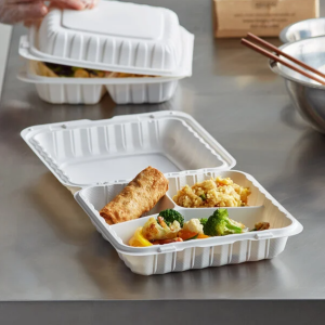 9 x 9 3-Compartment Microwaveable White Mineral-Filled Plastic Hinged Take-Out Container – 150Case 2 8 x 8 3-Compartment Microwaveable White Mineral-Filled Plastic Hinged Take-Out Container - 150Case 2